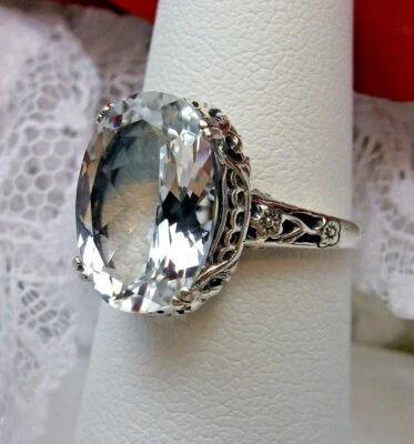 Anillo Topacio Blanco NATURAL Plata de Ley Filigrana Eduardiana (Personalizado) D70 Foto 1 de 4