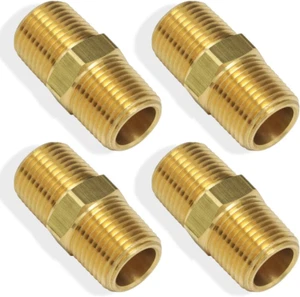 4Pcs 1/4"X1/4" Brass Pipe Hose Fitting with NPT Male Thread Straight Hex Nipple - Picture 1 of 12