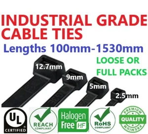 CABLE TIES ZIP TIES Industrial Quality Black Nylon CHOICE OF SIZE AND QUANTITY - Picture 1 of 1