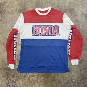 VINTAGE HONDA MOTORCROSS MESH LONG SLEEVE JERSEY LARGEUSA 80s DIRT BIKE - Picture 1 of 8