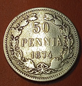 Finland / Russia * Alexander II * 50 penniä 1874 Silver * cond 1 + / 1 * ... - Picture 1 of 2