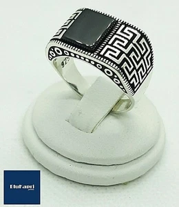 Anello uomo argento 925 greca con onice nera mis.23 - Foto 1 di 10