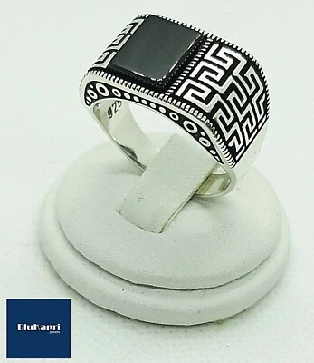 Anello uomo argento 925 greca con onice nera mis.23 - Immagine 1 di 4