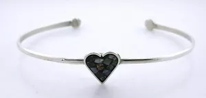 Heart Abalone Inlay Pure .925 Sterling Silver Cuff Bracelet EBS7732 - Picture 1 of 3