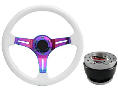 White Neo Chrome TS Steering Wheel + Quick Release boss B29 for MG - Image 1 of 4