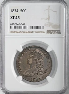 1834 50C CAPPED BUST HALF DOLLAR NGC XF45 (LG DATE/LG LETTERS) #6902945-044 - Picture 1 of 4