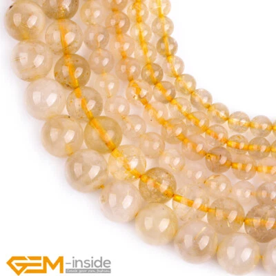 Natural Gemstone Gold Rutilated Quartz Loose Spacer Jewelry Making Beads 15" AU - Image 1 of 4