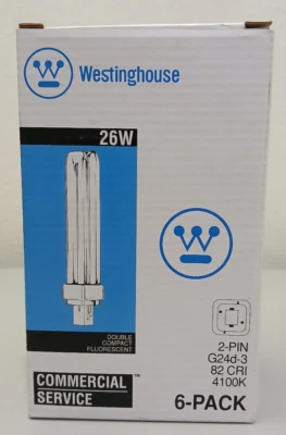 6 PACK WESTINGHOUSE 26W DOUBLE COMPACT FLURO. LAMP 2PIN 4100K 06130 - Image 1 of 4