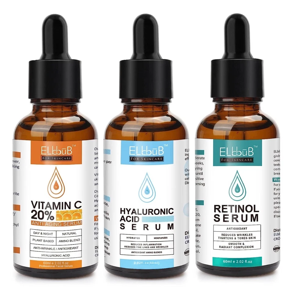 Face Serum Set Vitamin C Hyaluronic Retinol Serum Anti-Wrinkle Anti-Aging Vegan - Image 1 of 1