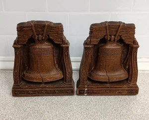 Vintage Liberty Bell Bookends Fine Details Composite Material 5-1/2" X 4-1/2" - Picture 1 of 12