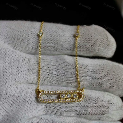 Collar colgante de diamantes naturales de corte redondo de 0,80 quilates enchapado en oro amarillo de 14 k en plata Foto 1 de 4