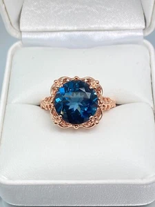 Natural London Blue Ring, 6ct Rose Gold Sterling Silver Ring (Custom-Made)* D103 - Picture 1 of 12