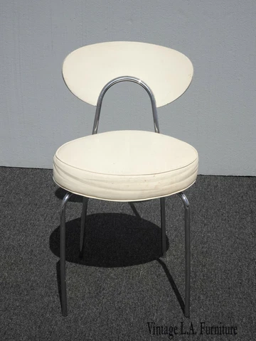 Vintage Mid Century Modern White Chrome Side Chair Vanity Chair Cover