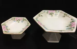 Set 2 piatti vintage B&C Limoges porcellana piedistallo caramelle caramelle bomboniere dipinti a mano XLNT!! - Foto 1 di 12