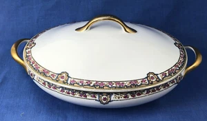 NIPPON NS Nagoya Gold  Trim/Rose Trim Double Handles Oval Covered Dish Vintage - Picture 1 of 12