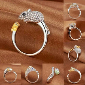 Anillo Abierto Estrás Cobre Bicolor Mujeres y Hombres Moda Joyería Estilo Animal - Imagen 1 de 20