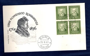 ITALIA 1961 GIAN DOMENICO ROMAGNOLI IN QUARTINA SU BUSTA PRIMO GIORNO - Picture 1 of 1