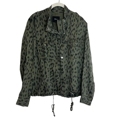 Chaqueta Rails Collins Mujer Mediana Verde Estampado Leopardo Utilidad Lino Tencel Foto 1 de 4