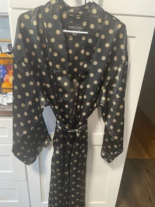Robert Louis Mens Silk Blend Robe One Size Fits All OSFA Black/Gold Belted - Picture 1 of 2