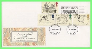 G.B. 1988 Edward Lear set on Royal Mail First Day Cover, Giude Dog slogan - Picture 1 of 1