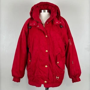 Vtg 90s DESCENTE Ski Puffer Jacket Women Gorpcore Retro Oversized US 12 Red - Picture 1 of 14