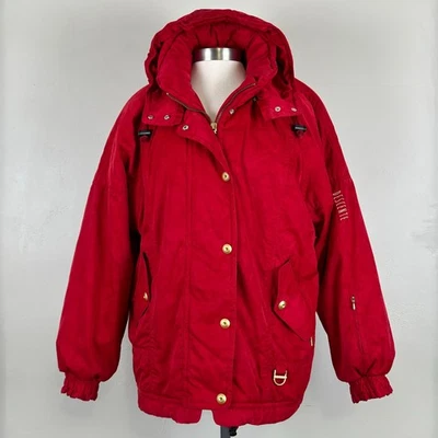 Vtg 90s DESCENTE Ski Puffer Jacket Women Gorpcore Retro Oversized US 12 Red - Image 1 of 4