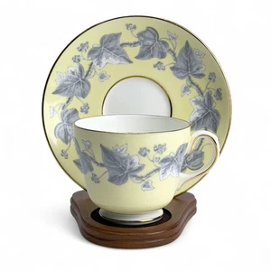 Teacup and Saucer Set Coffee Wedgwood Josephine W3927 Bone China Pear Shape Vtg - Picture 1 of 12