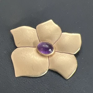SELTENE Ed Levin 14k Gelbgold Amethyst Lotusblume Anstecknadel Brosche mattes Finish - Bild 1 von 10