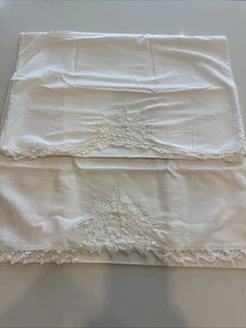 Lotto 2 federe vintage Battenburg pizzo 100% cotone bianco copricuscino standard - Foto 1 di 11