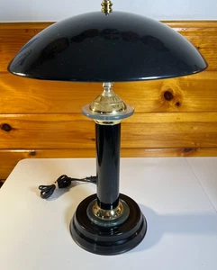 Vintage 1990s Black & Brass Touch Desk Lamp Light 3-Way Dimmer Art Deco Revival - Picture 1 of 12