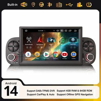 8-Core Android 14 DAB+ Autoradio CarPlay Navi Wifi USB 4G BT 64GB Fiat Panda MK3 - Imagen 1 de 4