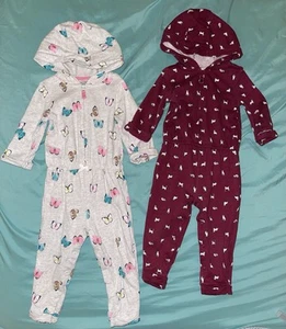 Lot of 2 Infant Girls Carters cotton hooded jumpsuits coverall size 12-18 months - Picture 1 of 3