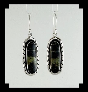 Handcrafted Sterling and Blackjack Turquoise Earrings - Picture 1 of 5