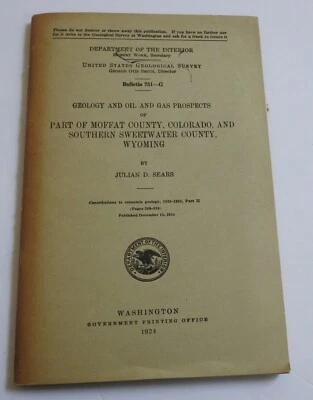 MAPA GEOLOGÍA Y COLOR VINTAGE 1924 MOFFAT CTY COLORADO/S SWEETWATER CTY WYOMING  Foto 1 de 4