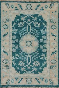 Alfombra de acento turco verde tinte vegetal 2'x3' alfombra vestíbulo hecha a mano - Imagen 1 de 12