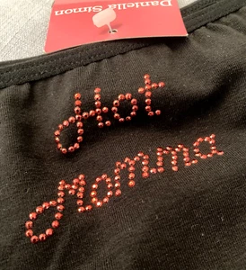 HOT MOMMA Hipster Panties sz M Daniella Simon Low-Rise Black red sparkly script - Picture 1 of 8