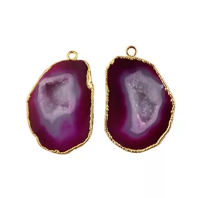 Purple Natural Geode Druzy Gold Plated Double Bails DIY Earring Pair Connectors - Image 1 of 3