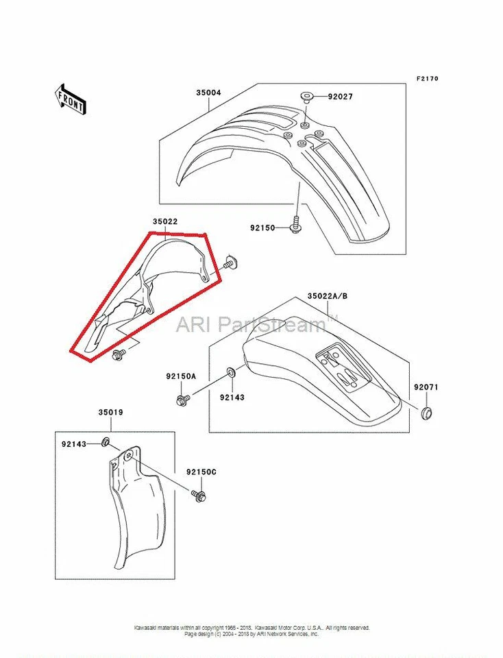 NEW OEM KAWASAKI KLX 300 KLX300 REAR FORWARD FENDER FAIRING LIME GREEN - Image 1 of 1