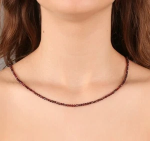 Red Garnet Faceted Round 2-3MM AAA+ Gemstone Beads Minimalist Women Necklace 18" - Picture 1 of 10