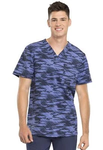 Infinity Cherokee Men's Printed V-Neck Scrub Top with One Chest Pocket with Grom - Picture 1 of 6