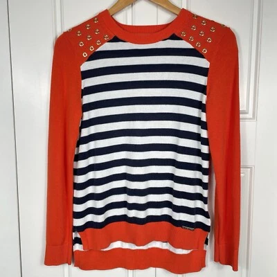 MICHAEL Michael Kors женщин свитер S маленький оранжевый темно-синий белая полоса золото опрятный - Изображение 1 из 4