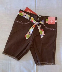 Gymboree Glamour Safari Brown Bermuda Shorts Floral Fabric Belt Sz 7 NWT - Picture 1 of 1