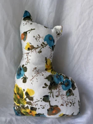 Vintage Hand Sewn Cat Shaped Pillow Floral Kitty Shabby Chic Boho Cottagecore - Image 1 of 4