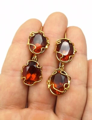 Orecchini Rubini Pendenti  in Argento 925 bagnato ORO giallo 18k Made In ITALY  - Immagine 1 di 4