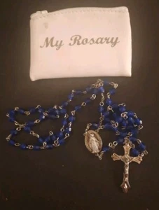 Vintage Rosary Blue Beads With My Rosary Pouch - Picture 1 of 5