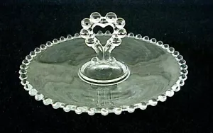 Vintage Candlewick Tray Heart Shaped Handle Pastry Appetizer 8" Round Imperial - Picture 1 of 6