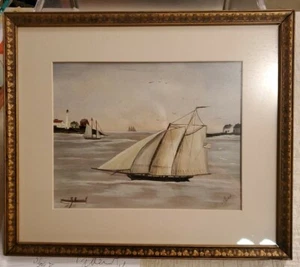 Quadro nautico acquerello e guazzo molto affascinante firmato - Foto 1 di 9