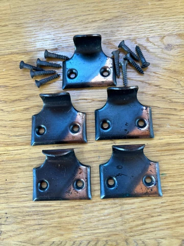 5 Early 1900's Unused Japanned Window Sash Lifts / Pulls & Screws, Free S/H Cover