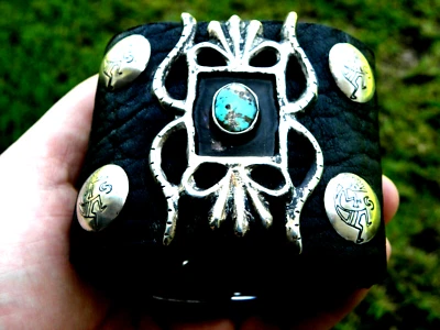 Brazalete Ketoh pulsera plata esterlina Kokopelli cuero genuino Buffalo Bisonte  Foto 1 de 4