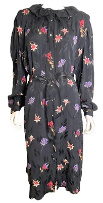 VTG Valentino Studio Mulqueen Floral Silk Dress12 Lace Collar Gold Buttons - Image 1 of 4